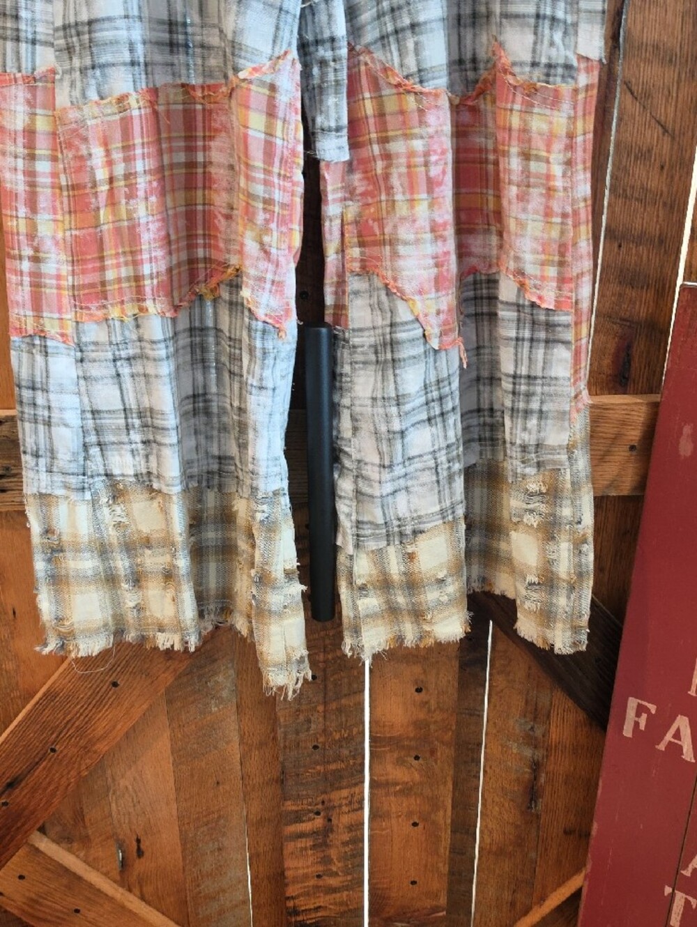 121p POL Patchwork Flare Jeans in Blue Denim with Plaid Panels - Picture 6 of 10
